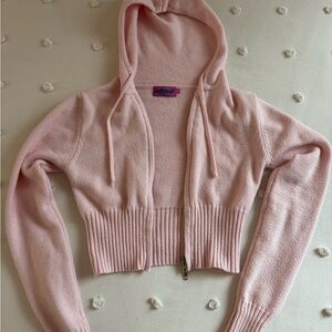 Pink Hooded Zip-Up Sweater